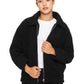 Teddy Faux Fur Bomber Jacket In Black