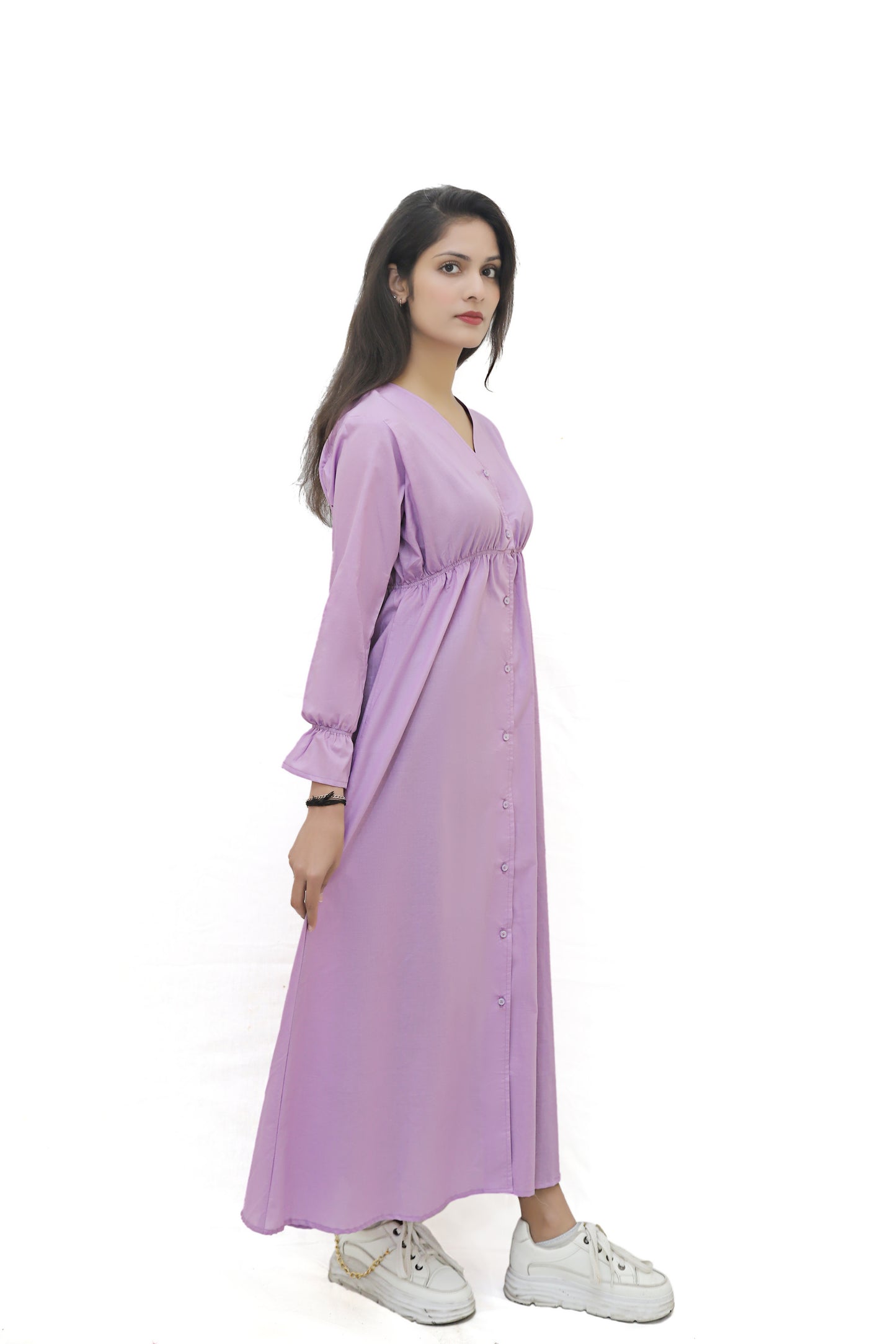 Front Button Maxi Dress -Pastel Purple