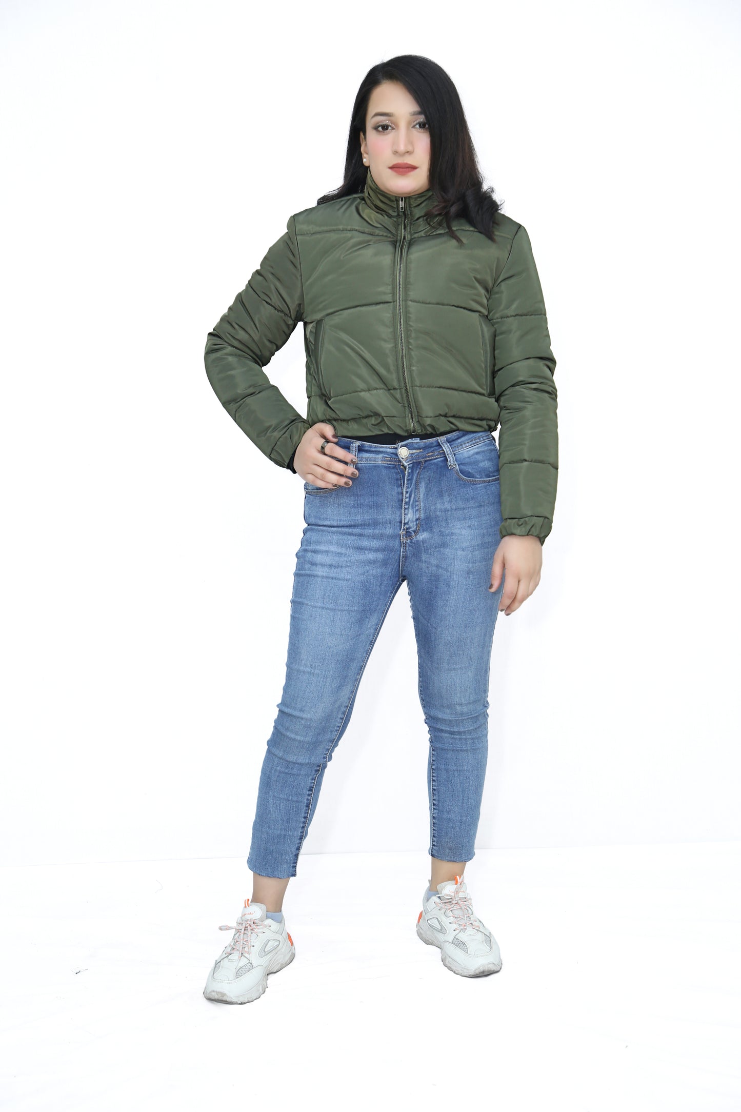 Cropped Puffer Jacket In Green