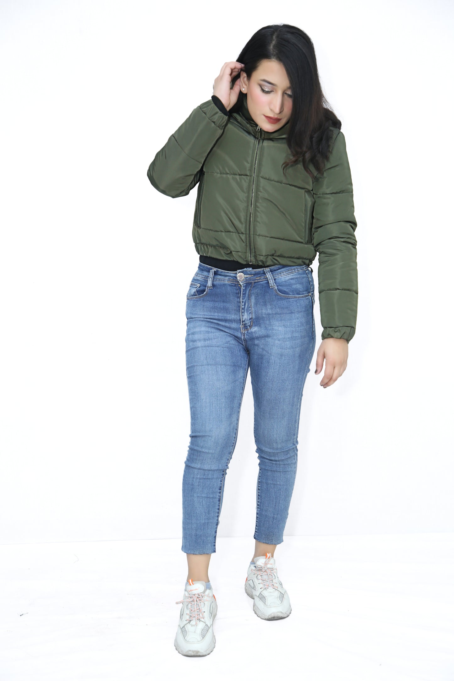 Cropped Puffer Jacket In Green