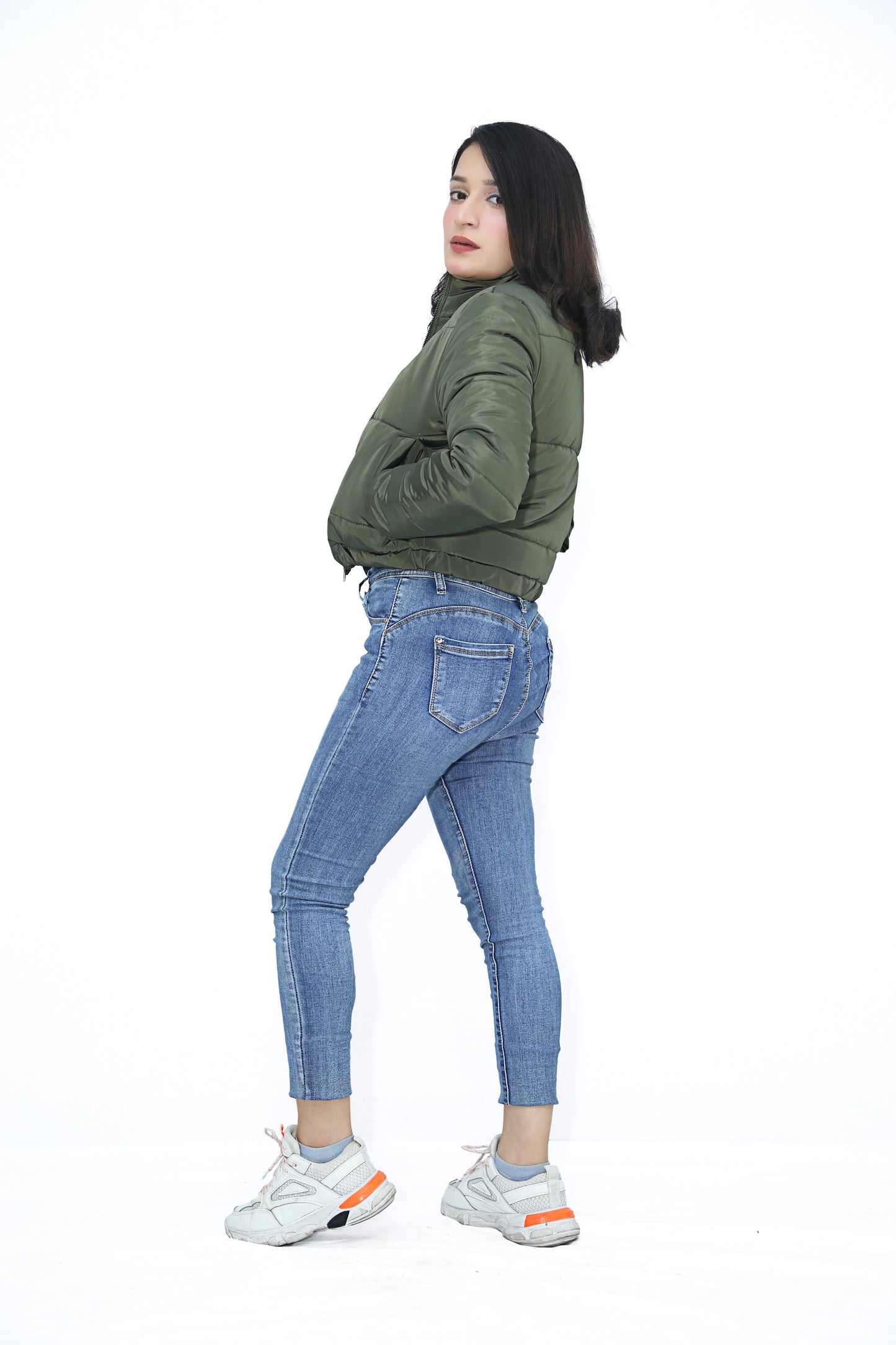 Cropped Puffer Jacket In Green