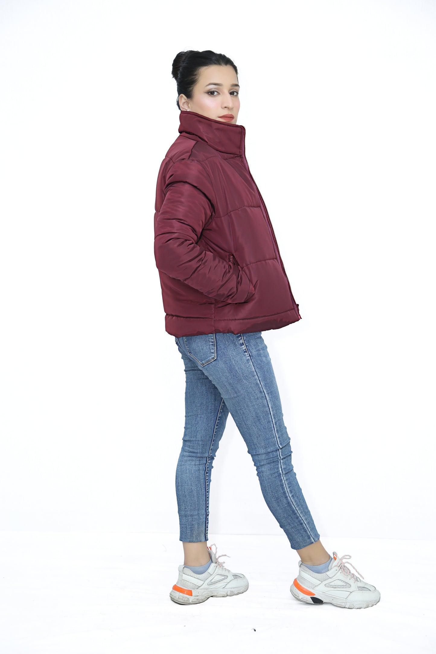 Puffer Jacket In Maroon