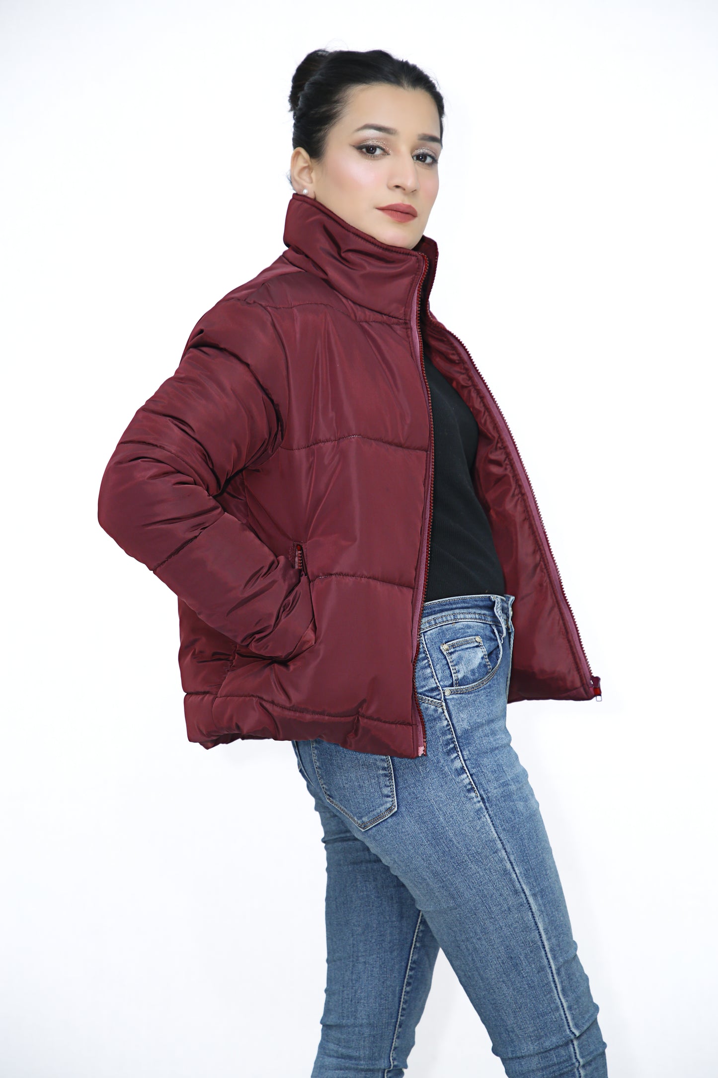 Puffer Jacket In Maroon