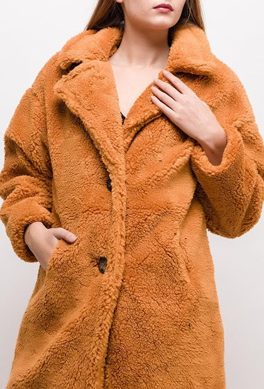 Teddy Faux Fur Oversized Coat - Camel