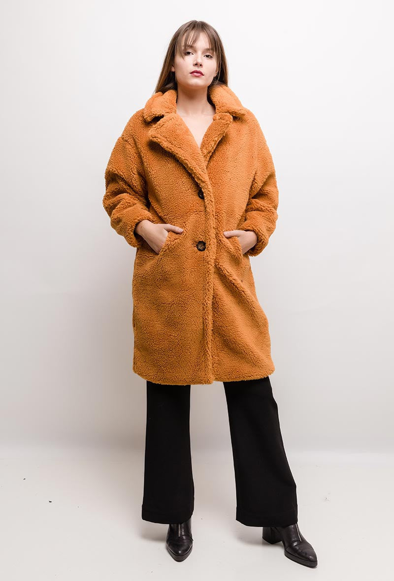 Teddy Faux Fur Oversized Coat - Camel