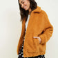 Teddy Faux Fur Bomber Jacket In Camel