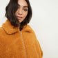 Teddy Faux Fur Bomber Jacket In Camel