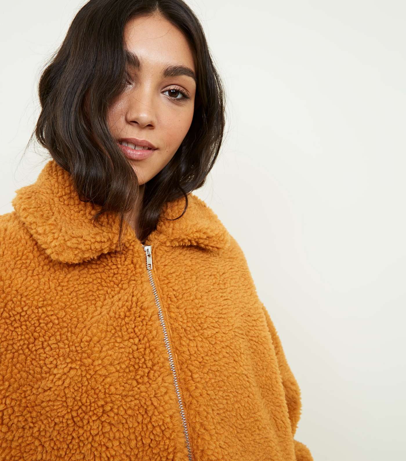 Teddy Faux Fur Bomber Jacket In Camel